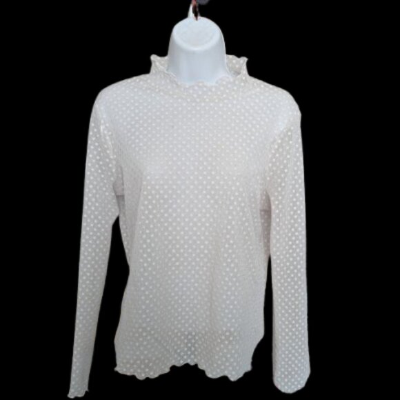 White Mesh Top with Lettuce Edges Size 2XL fits 1X - Picture 1 of 4